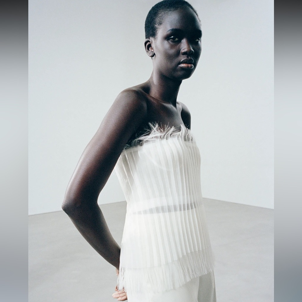 Interior Briony Strapless Pleated Layered Silk-organza Mesh Top Ecru